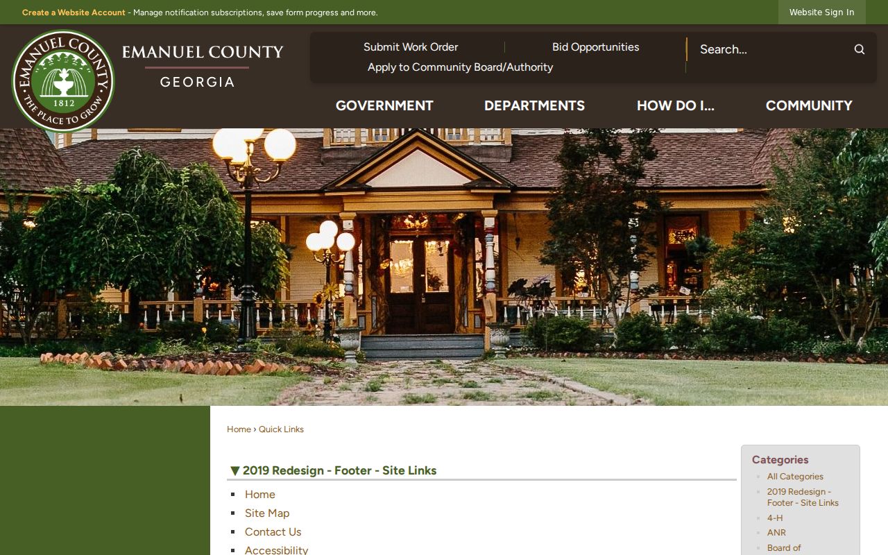 Emanuel County Quick Links page showing the county jail list route