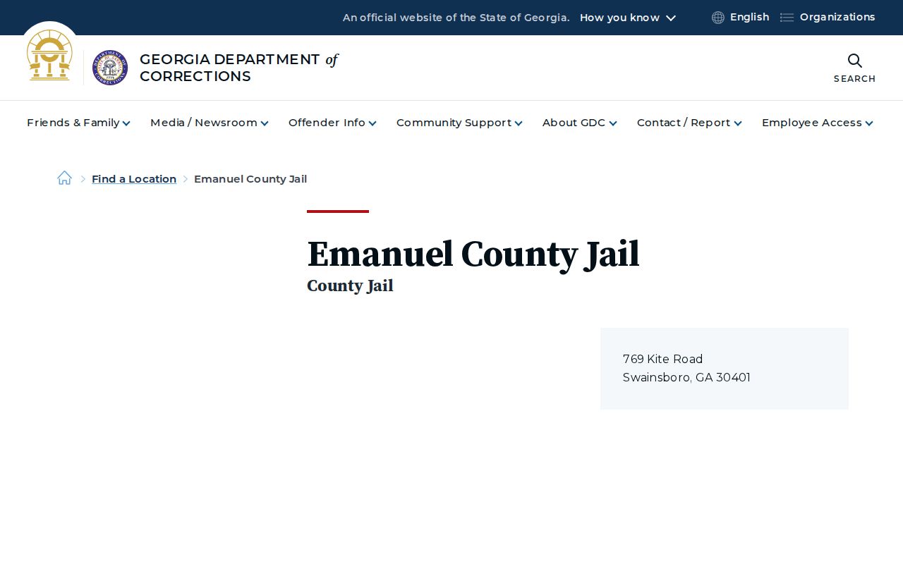 Georgia Department of Corrections directory entry for Emanuel County jail