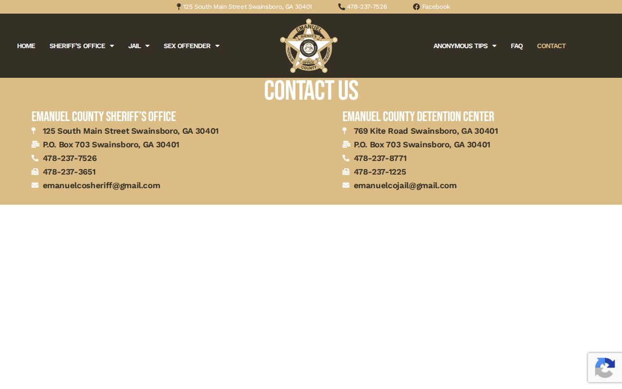 Emanuel County sheriff and detention center official contact information