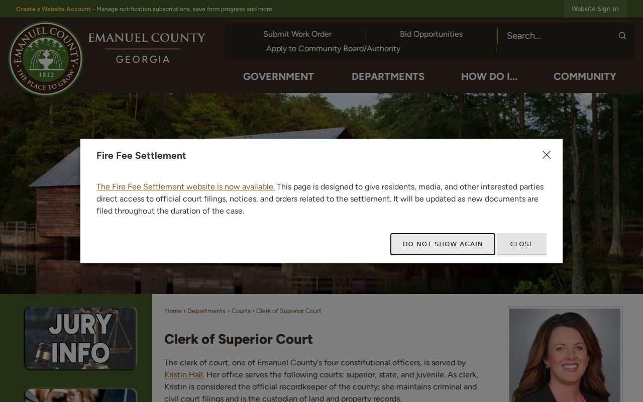 Emanuel County criminal records Clerk of Superior Court office page