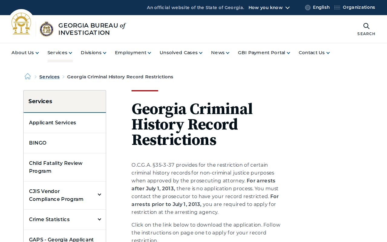 Emanuel County criminal history Georgia record restriction guidance